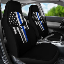 Load image into Gallery viewer, Thin Blue Line Punisher Skull - Car Seat Covers - Type 1 (Set Of 2) Universal Fit 215521 - CarInspirations