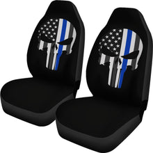 Load image into Gallery viewer, Thin Blue Line Punisher Skull - Car Seat Covers - Type 1 (Set Of 2) Universal Fit 215521 - CarInspirations