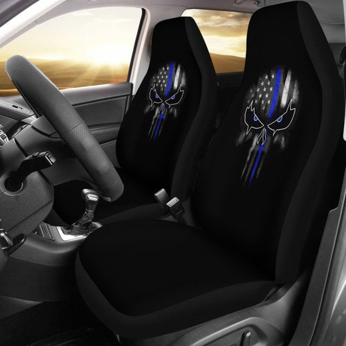 Thin Blue Line Punisher Skull - Car Seat Covers - Type 2 (Set Of 2) Universal Fit 215521 - CarInspirations