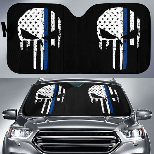 Thin Blue Line Punisher Skull Police Auto Sun Car Shades Universal Fit 195417 - CarInspirations