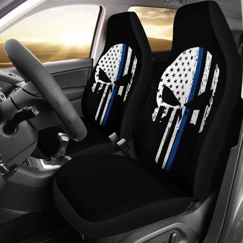 Thin Blue Line Punisher Skull Police Car Seat Covers T041520 Universal Fit 084218 - CarInspirations