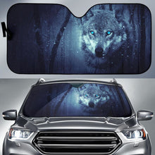 Load image into Gallery viewer, Wild Wolf Blue Eyes Scary Snowfall Winter 4K Car Sun Shade Universal Fit 225311 - CarInspirations