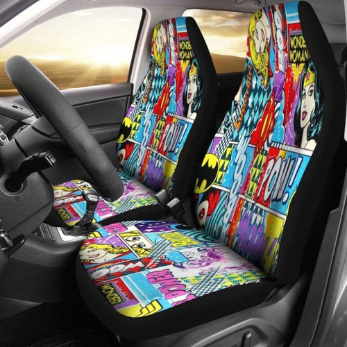 Wonder Woman Cartoon Art Cut Sences Car Seat Covers Universal Fit 051012 - CarInspirations